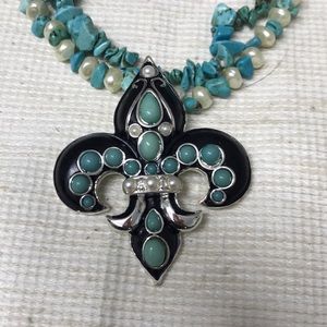 Western Silver Turquoise fleur de lis necklace new